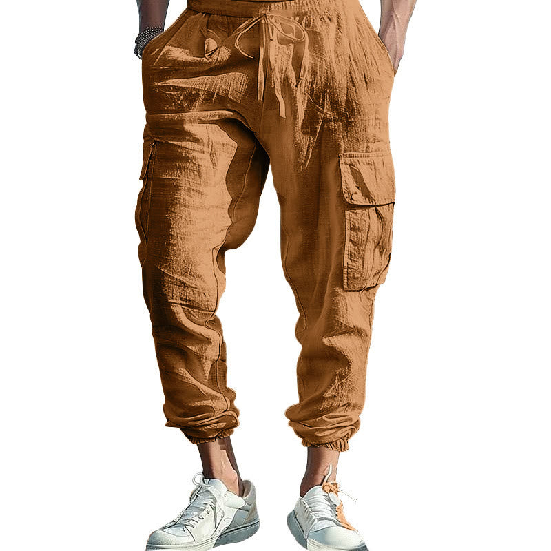 Buddha Stones無地リネン ドローストリング メンズ カーゴパンツ ポケット付き - サンディブラウン - US/UK/AU46、 EU56 (3XL) - image 31