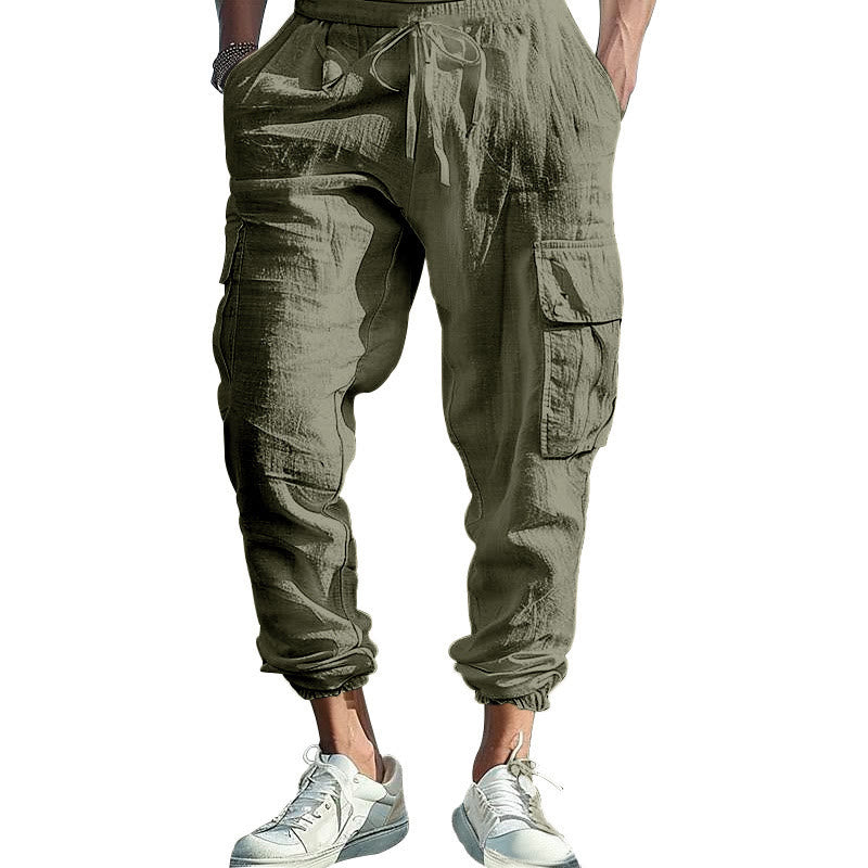 Buddha Stones無地リネン ドローストリング メンズ カーゴパンツ ポケット付き - ダークシーグリーン - US/UK/AU46、 EU56 (3XL) - image 30