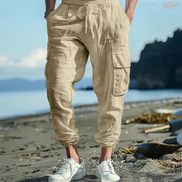 Buddha Stones無地リネン ドローストリング メンズ カーゴパンツ ポケット付き - 小麦 - US/UK/AU46、 EU56 (3XL) - image 22