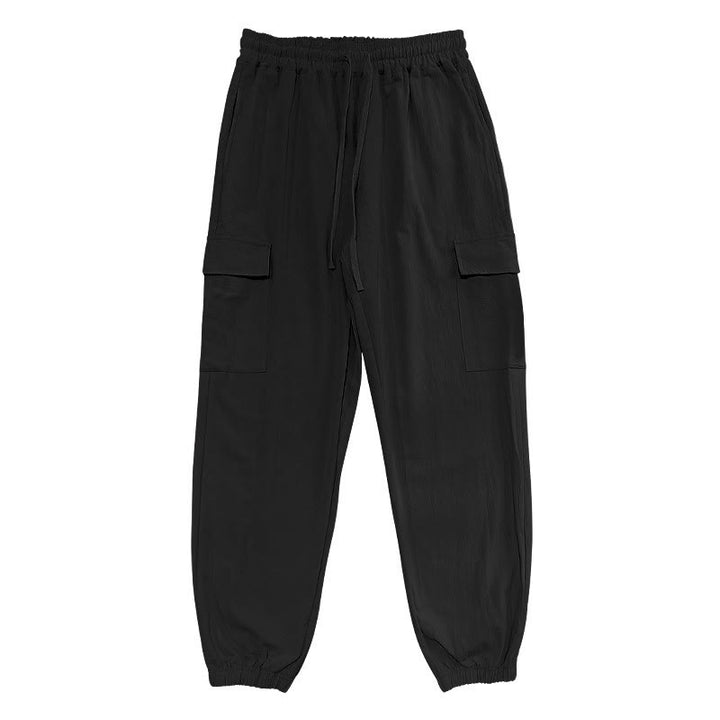 Buddha Stones無地リネン ドローストリング メンズ カーゴパンツ ポケット付き - image 4