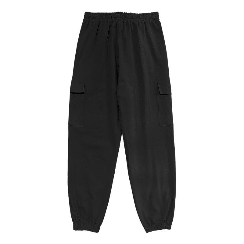 Buddha Stones無地リネン ドローストリング メンズ カーゴパンツ ポケット付き - image 3