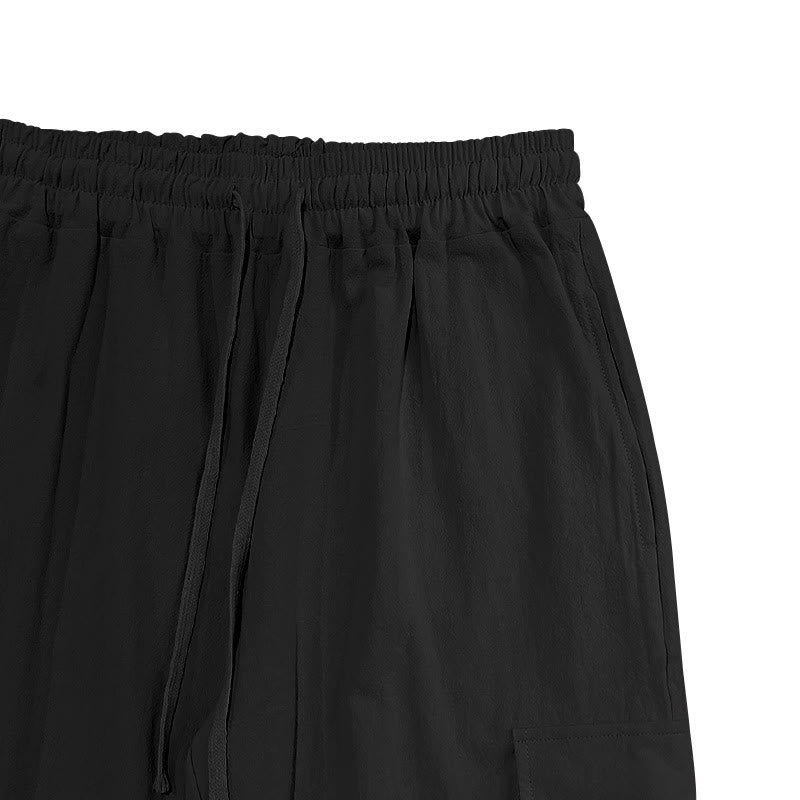 Buddha Stones無地リネン ドローストリング メンズ カーゴパンツ ポケット付き - image 6