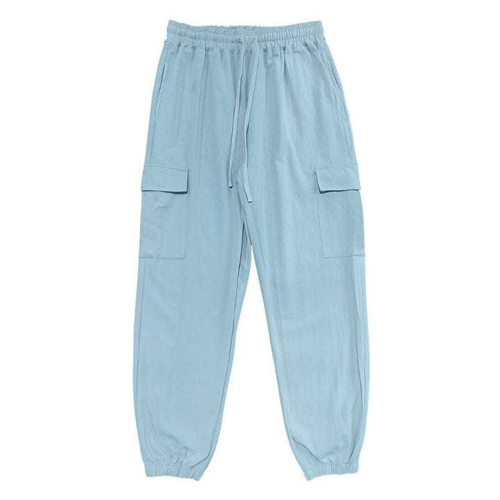 Buddha Stones無地リネン ドローストリング メンズ カーゴパンツ ポケット付き - image 9