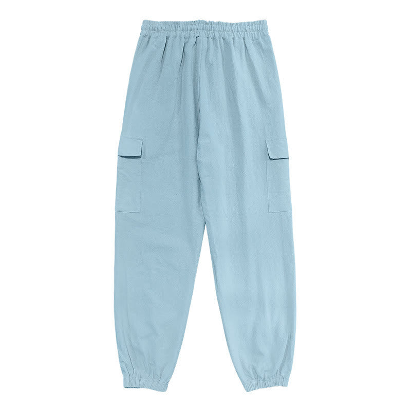 Buddha Stones無地リネン ドローストリング メンズ カーゴパンツ ポケット付き - image 10