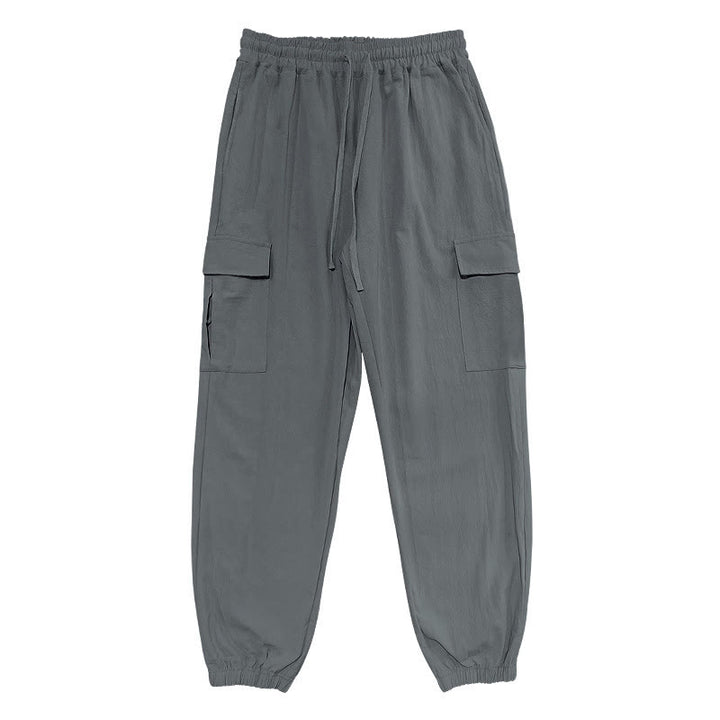 Buddha Stones無地リネン ドローストリング メンズ カーゴパンツ ポケット付き - image 16