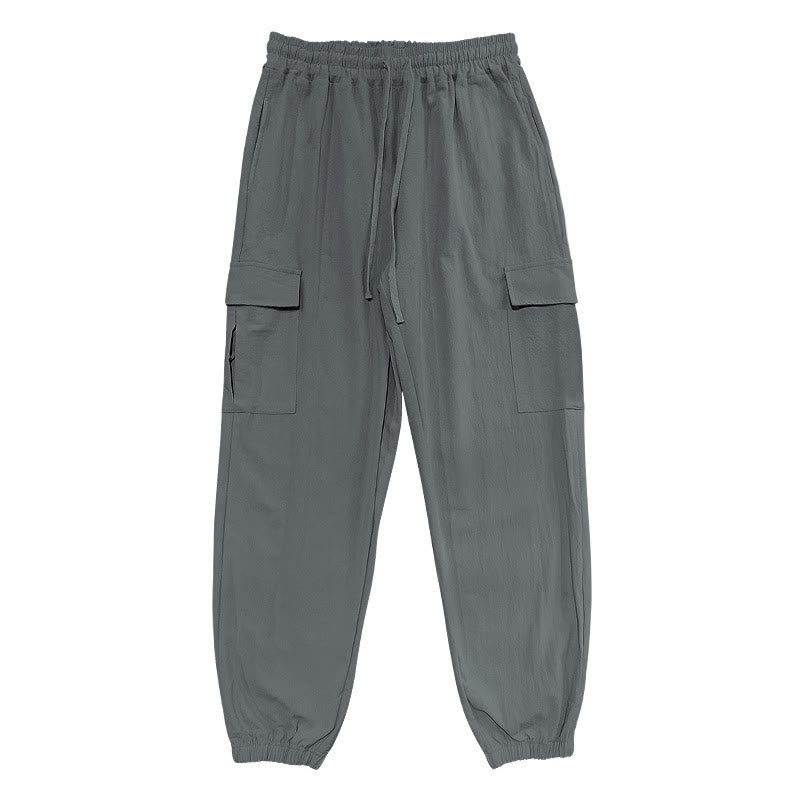 Buddha Stones無地リネン ドローストリング メンズ カーゴパンツ ポケット付き - グレー - US/UK/AU46、 EU56 (3XL) - image 15
