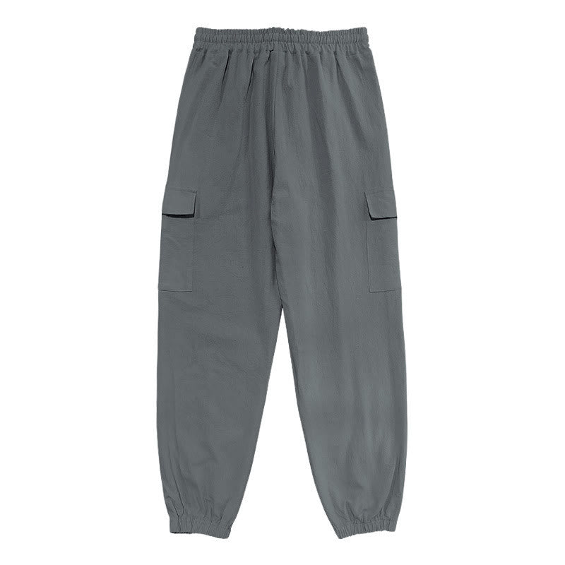 Buddha Stones無地リネン ドローストリング メンズ カーゴパンツ ポケット付き - image 16