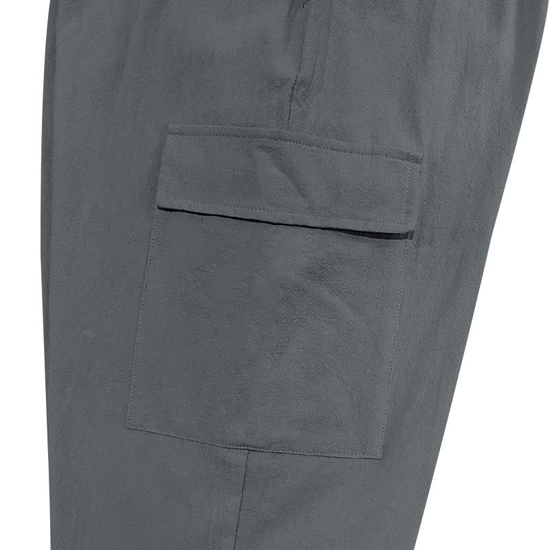 Buddha Stones無地リネン ドローストリング メンズ カーゴパンツ ポケット付き - image 18
