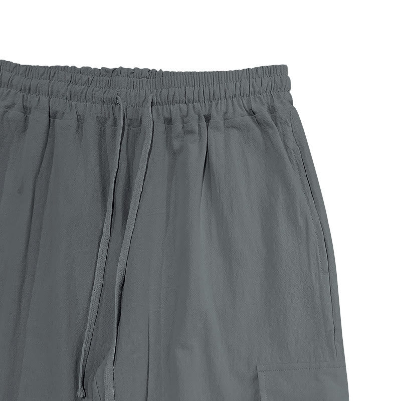 Buddha Stones無地リネン ドローストリング メンズ カーゴパンツ ポケット付き - image 17