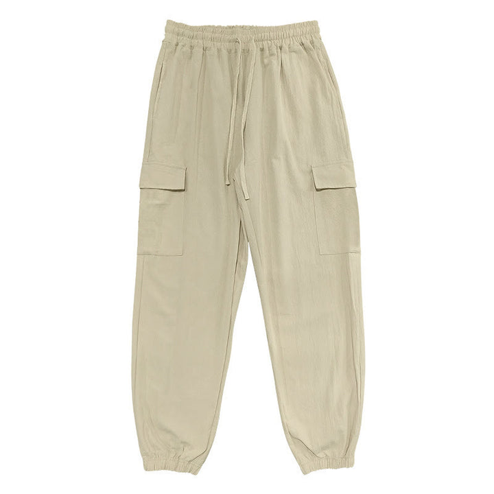 Buddha Stones無地リネン ドローストリング メンズ カーゴパンツ ポケット付き - image 23