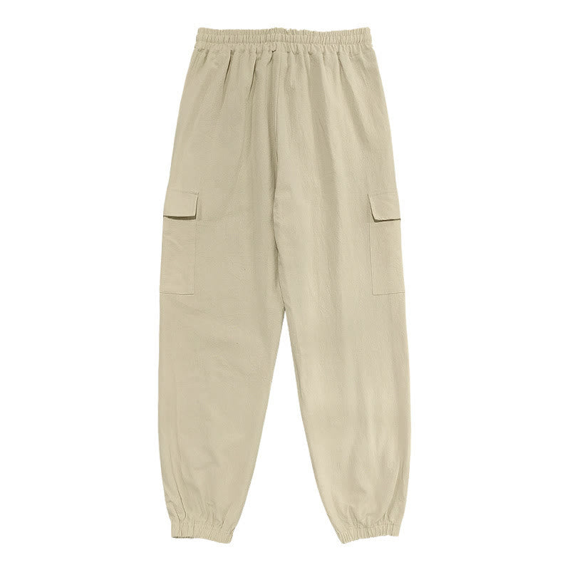 Buddha Stones無地リネン ドローストリング メンズ カーゴパンツ ポケット付き - image 22