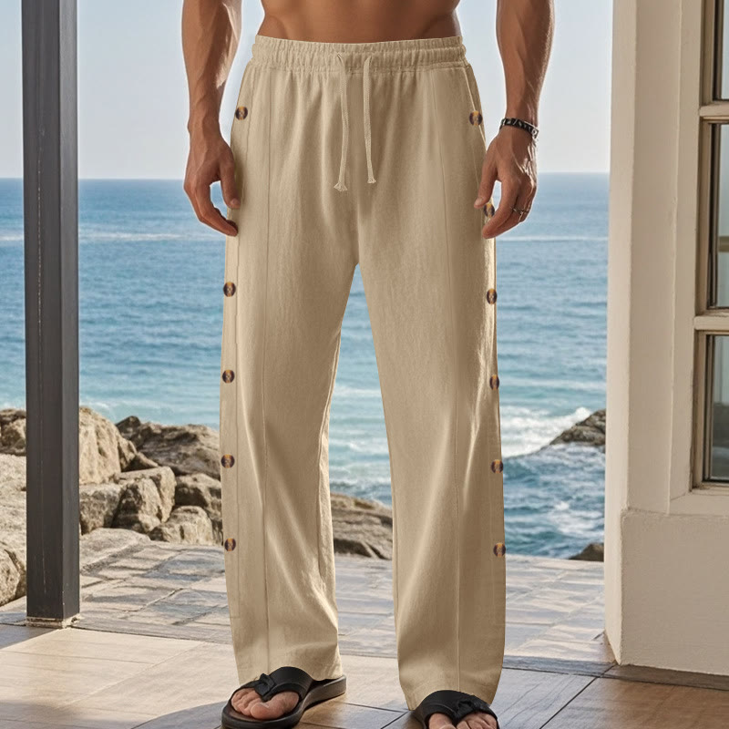 Buddha Stones無地 サイドボタン メンズ コットンパンツ ポケット付き - image 6