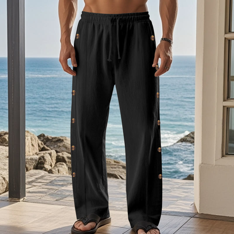 Buddha Stones無地 サイドボタン メンズ コットンパンツ ポケット付き - image 15