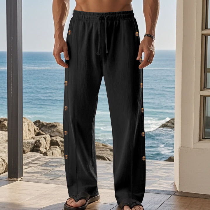 Buddha Stones無地 サイドボタン メンズ コットンパンツ ポケット付き - image 15