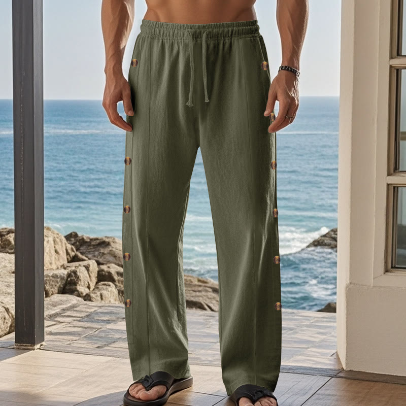 Buddha Stones無地 サイドボタン メンズ コットンパンツ ポケット付き - image 24