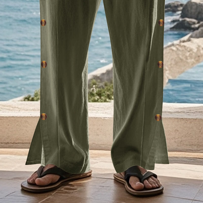 Buddha Stones無地 サイドボタン メンズ コットンパンツ ポケット付き - image 31