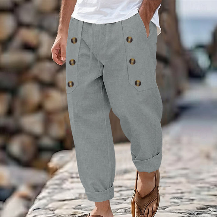 Buddha Stonesカジュアル 無地 ボタン メンズ コットンパンツ ポケット付き - ダークグレー - US/UK/AU46、 EU56 (3XL) - image 25