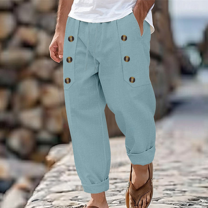 Buddha Stonesカジュアル 無地 ボタン メンズ コットンパンツ ポケット付き - ペールターコイズ - US/UK/AU46、 EU56 (3XL) - image 17