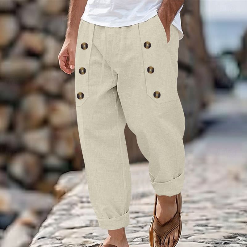 Buddha Stonesカジュアル 無地 ボタン メンズ コットンパンツ ポケット付き - ベージュ - US/UK/AU46、 EU56 (3XL) - image 33