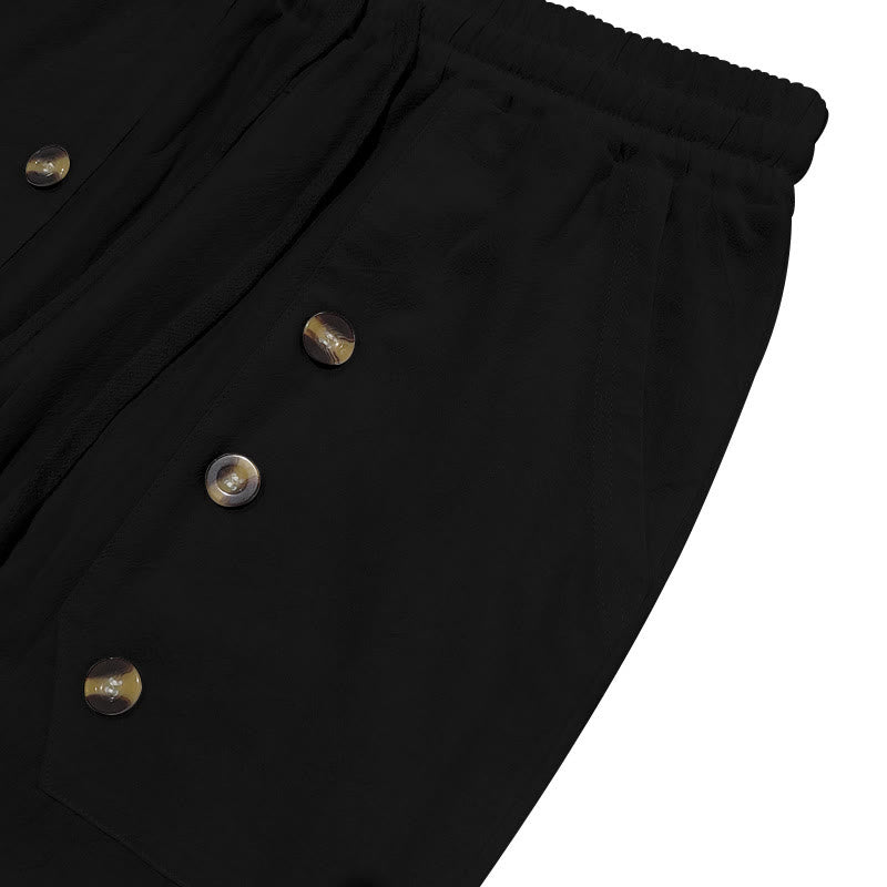Buddha Stonesカジュアル 無地 ボタン メンズ コットンパンツ ポケット付き - image 12