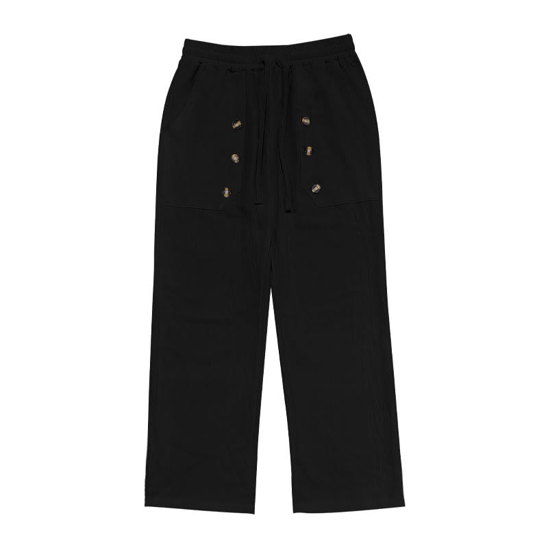 Buddha Stonesカジュアル 無地 ボタン メンズ コットンパンツ ポケット付き - image 10