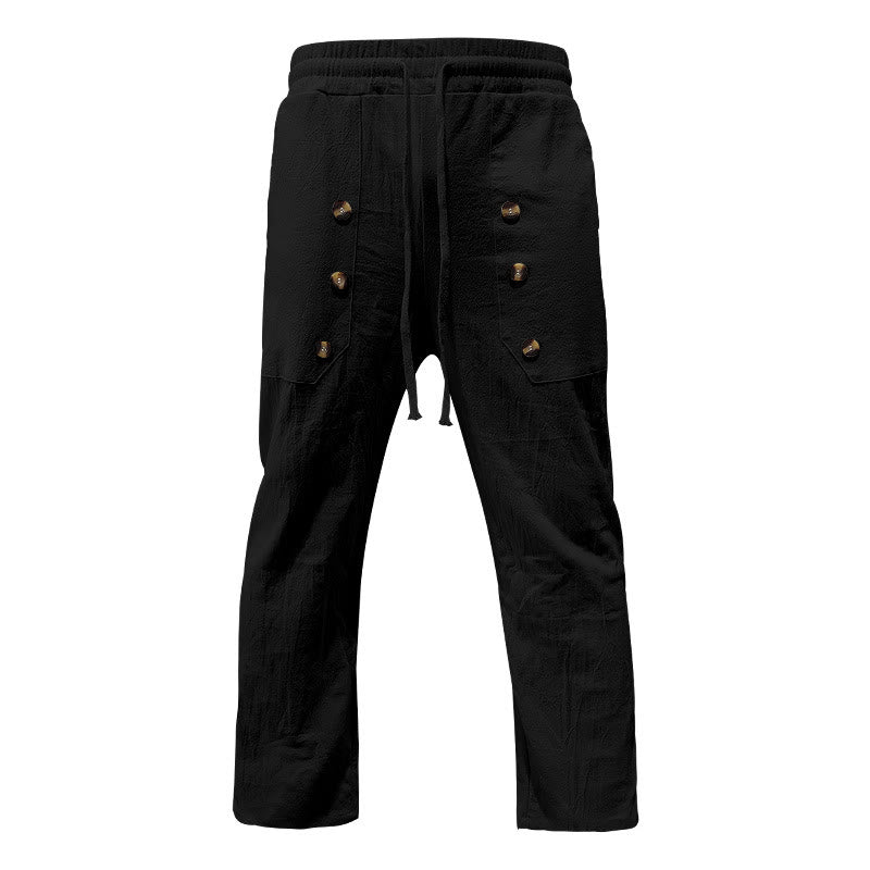 Buddha Stonesカジュアル 無地 ボタン メンズ コットンパンツ ポケット付き - image 14
