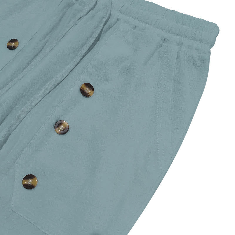 Buddha Stonesカジュアル 無地 ボタン メンズ コットンパンツ ポケット付き - image 12