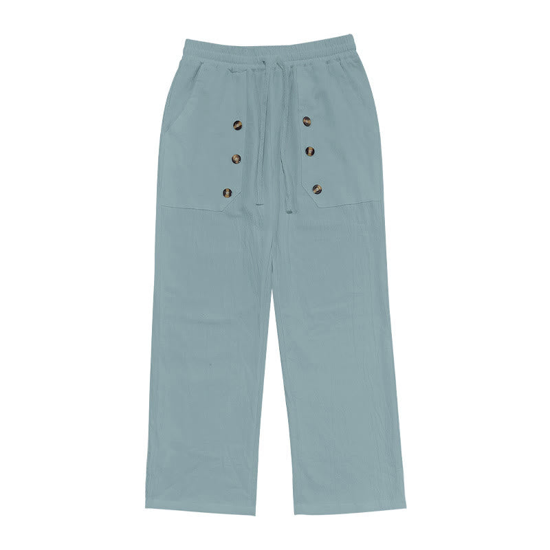 Buddha Stonesカジュアル 無地 ボタン メンズ コットンパンツ ポケット付き - image 18