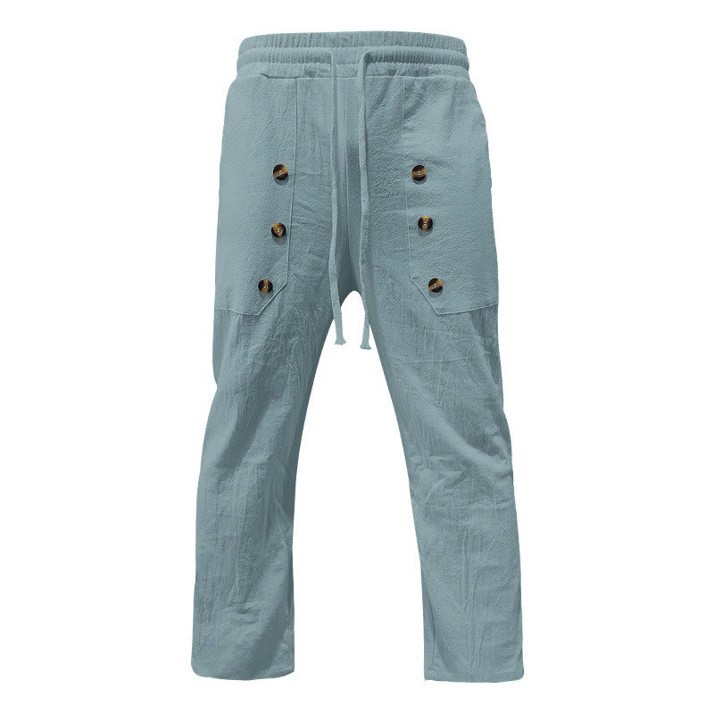 Buddha Stonesカジュアル 無地 ボタン メンズ コットンパンツ ポケット付き - image 22