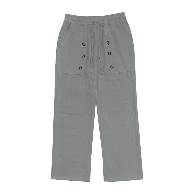 Buddha Stonesカジュアル 無地 ボタン メンズ コットンパンツ ポケット付き - image 26