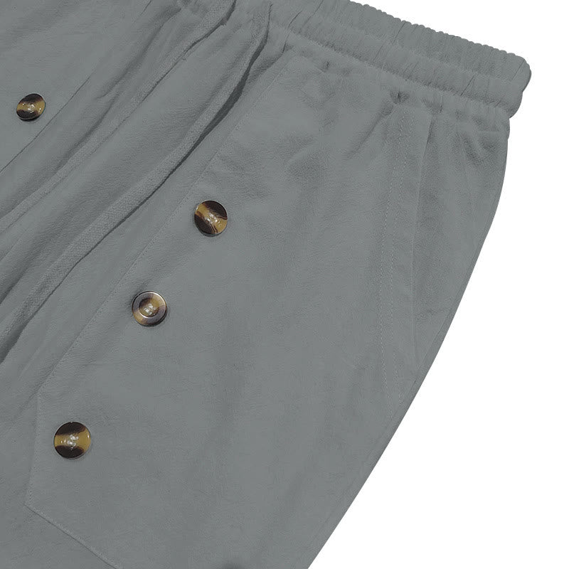 Buddha Stonesカジュアル 無地 ボタン メンズ コットンパンツ ポケット付き - image 16
