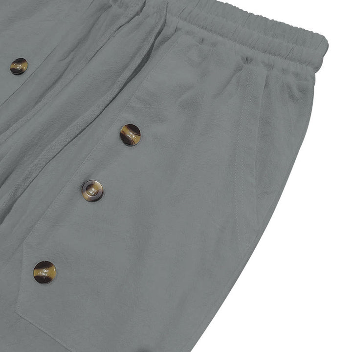Buddha Stonesカジュアル 無地 ボタン メンズ コットンパンツ ポケット付き - image 16