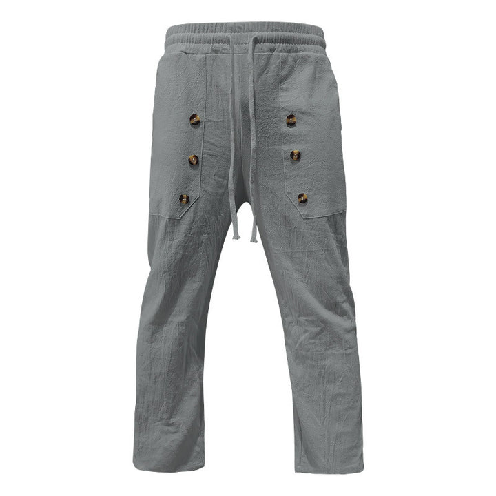 Buddha Stonesカジュアル 無地 ボタン メンズ コットンパンツ ポケット付き - image 31