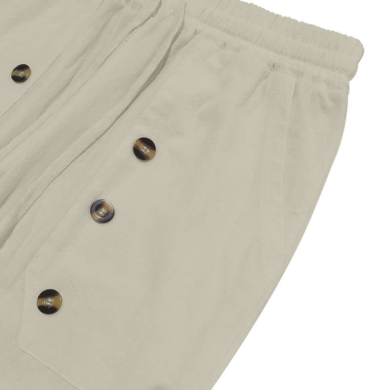 Buddha Stonesカジュアル 無地 ボタン メンズ コットンパンツ ポケット付き - image 36
