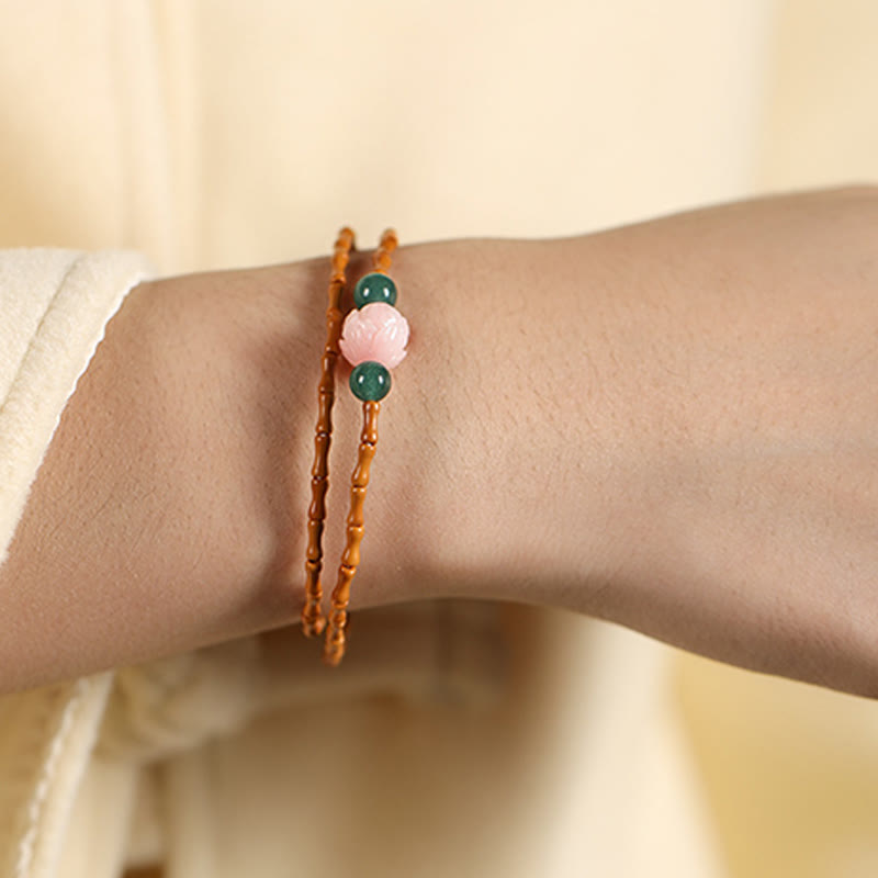 Buddha Stones 極細オリーブピットロータスインナーストレングスダブルサークルブレスレット - image 4