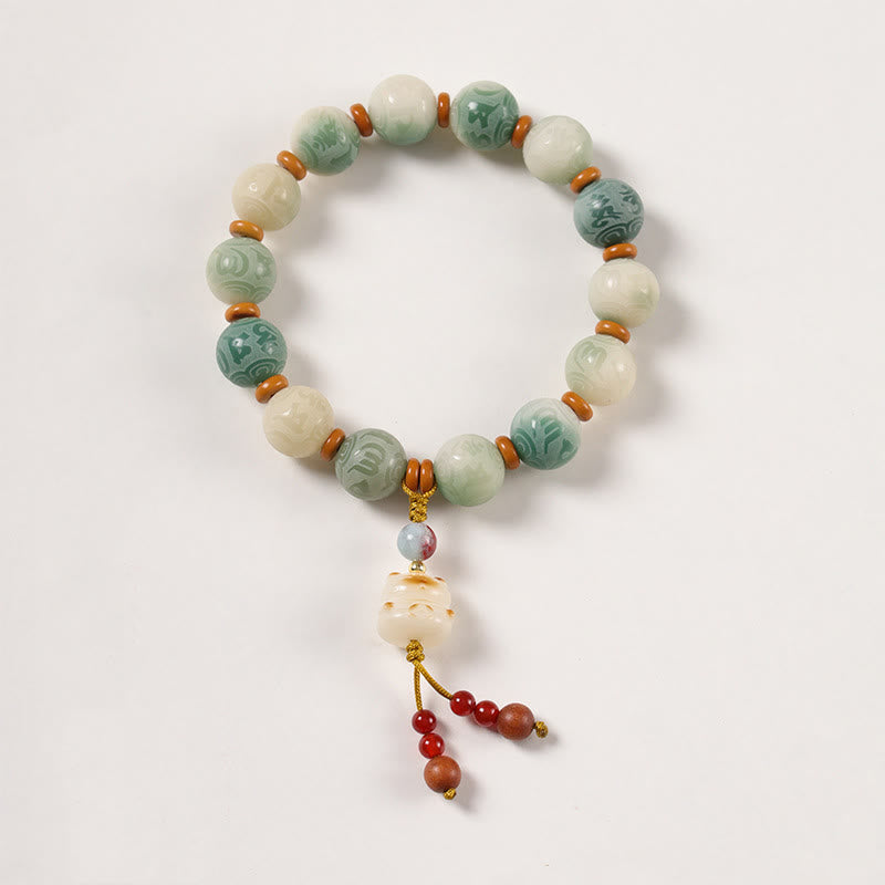 Buddha Stonesグラデーション菩提樹種オーム・マニ・パドメ・フム彫刻ザキラム平和ブレスレット - 菩提樹と猫（手首周り：15～16cm） - image 6