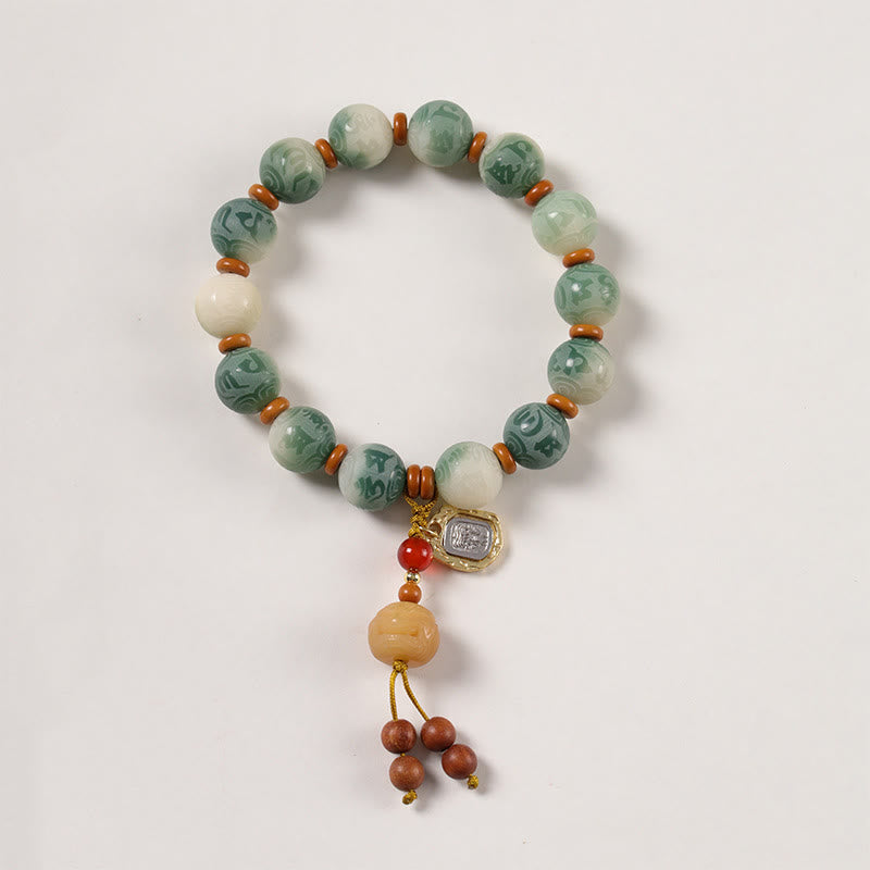 Buddha Stonesグラデーション菩提樹種オーム・マニ・パドメ・フム彫刻ザキラム平和ブレスレット - image 2