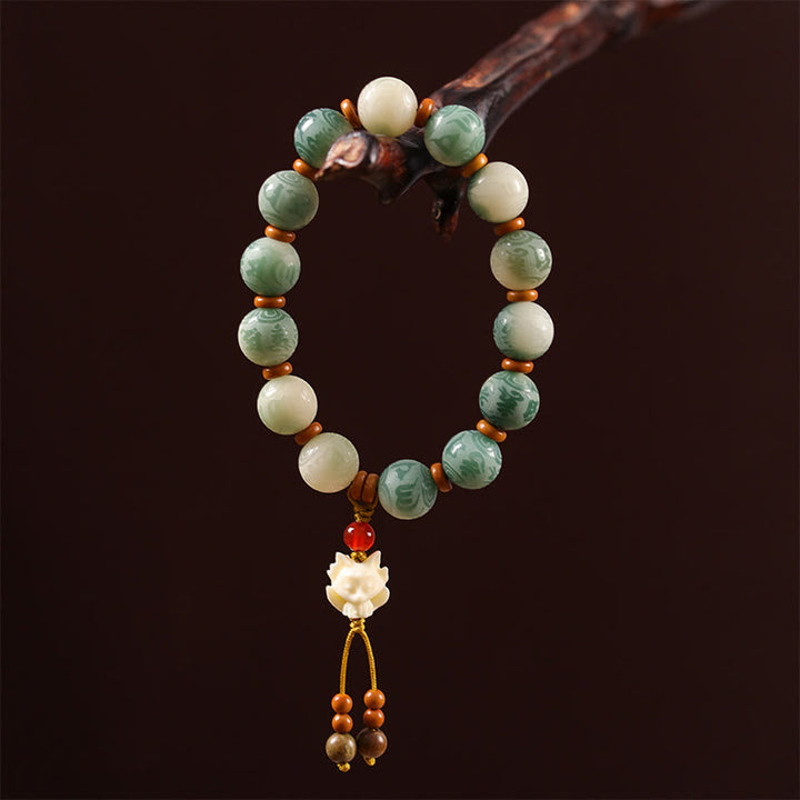 Buddha Stonesグラデーション菩提樹種オーム・マニ・パドメ・フム彫刻ザキラム平和ブレスレット - image 12