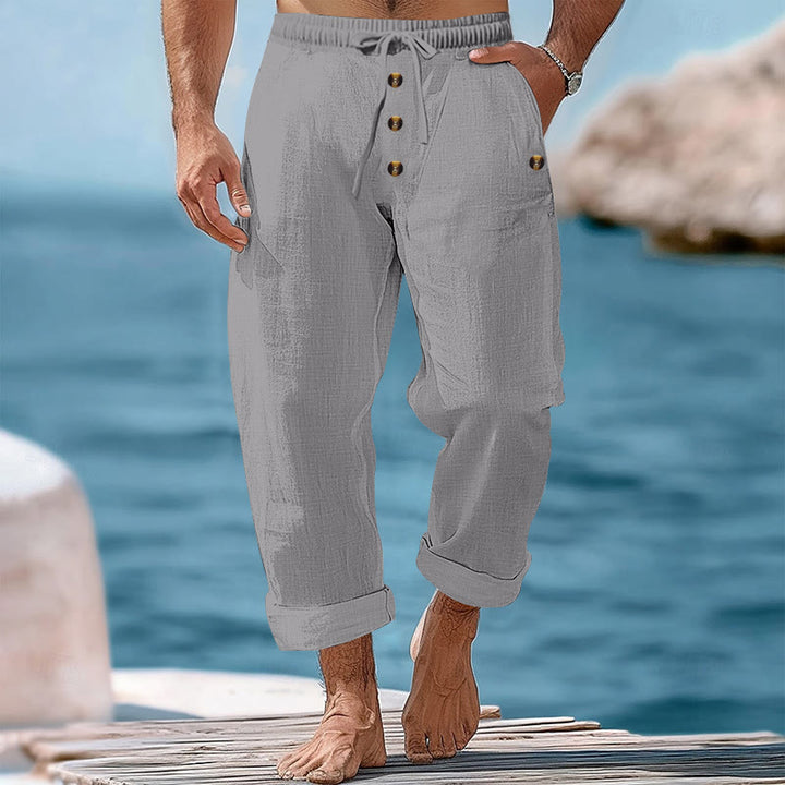 Buddha Stones無地ボタン ドローストリング メンズ コットンパンツ ポケット付き - ダークグレー - US/UK/AU46、 EU56 (3XL) - image 21