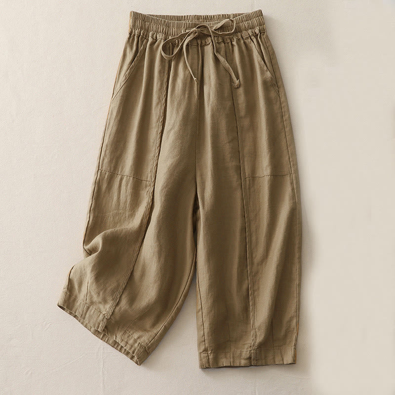 Buddha Stonesカジュアル 無地 パッチワーク レディース ポリエステル 7-8丈 ワイドレッグパンツ ポケット付き - タン - US8-10，UK/AU12-14，EU40-42 (2XL) - image 0