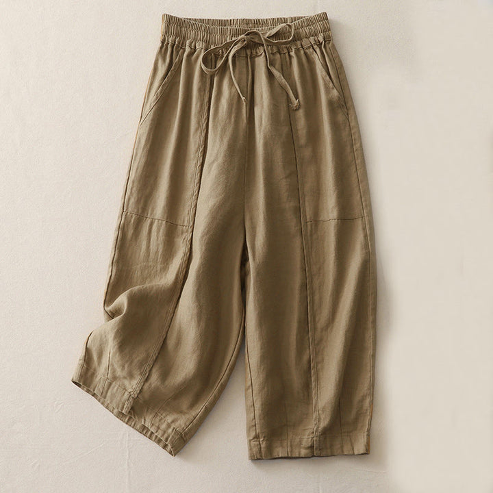 Buddha Stonesカジュアル 無地 パッチワーク レディース ポリエステル 7-8丈 ワイドレッグパンツ ポケット付き - タン - US8-10，UK/AU12-14，EU40-42 (2XL) - image 0