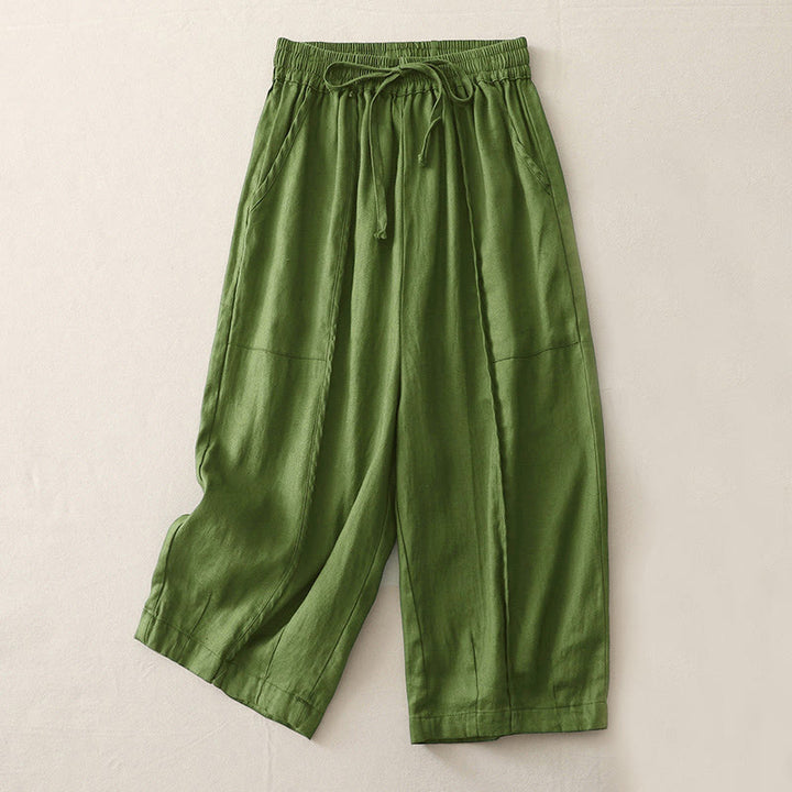 Buddha Stonesカジュアル 無地 パッチワーク レディース ポリエステル 7-8丈 ワイドレッグパンツ ポケット付き - ダークグリーン - US8-10，UK/AU12-14，EU40-42 (2XL) - image 15