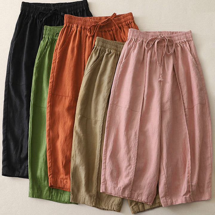 Buddha Stonesカジュアル 無地 パッチワーク レディース ポリエステル 7-8丈 ワイドレッグパンツ ポケット付き - image 18