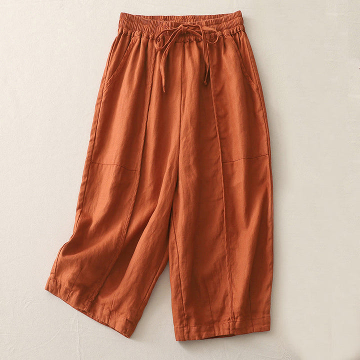 Buddha Stonesカジュアル 無地 パッチワーク レディース ポリエステル 7-8丈 ワイドレッグパンツ ポケット付き - ファイアブリック - US8-10，UK/AU12-14，EU40-42 (2XL) - image 12