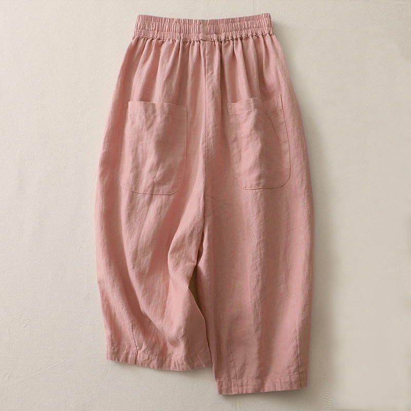 Buddha Stonesカジュアル 無地 パッチワーク レディース ポリエステル 7-8丈 ワイドレッグパンツ ポケット付き - image 5