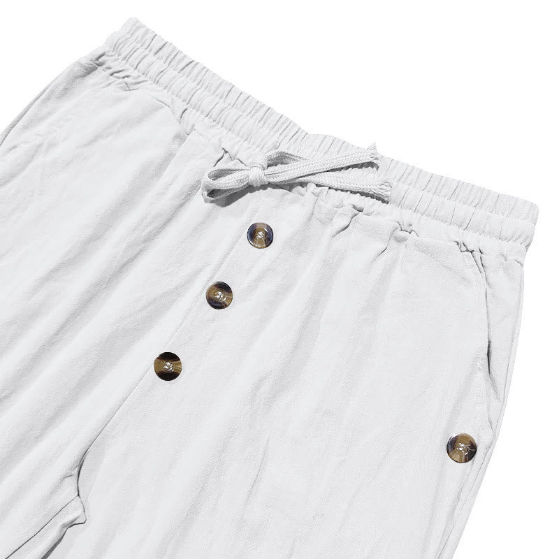 Buddha Stones無地ボタン ドローストリング メンズ コットンパンツ ポケット付き - image 12