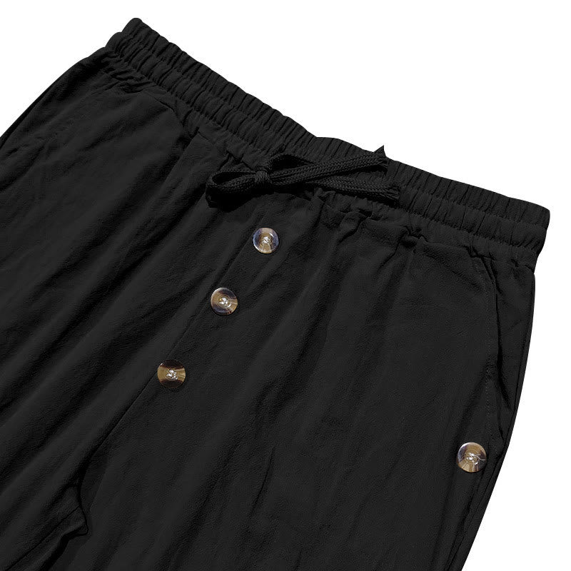 Buddha Stones無地ボタン ドローストリング メンズ コットンパンツ ポケット付き - image 18