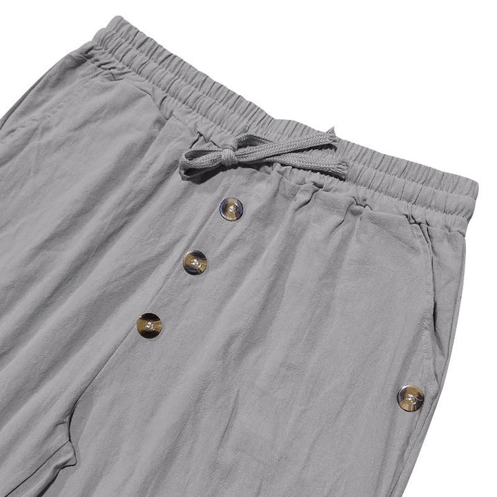 Buddha Stones無地ボタン ドローストリング メンズ コットンパンツ ポケット付き - image 24