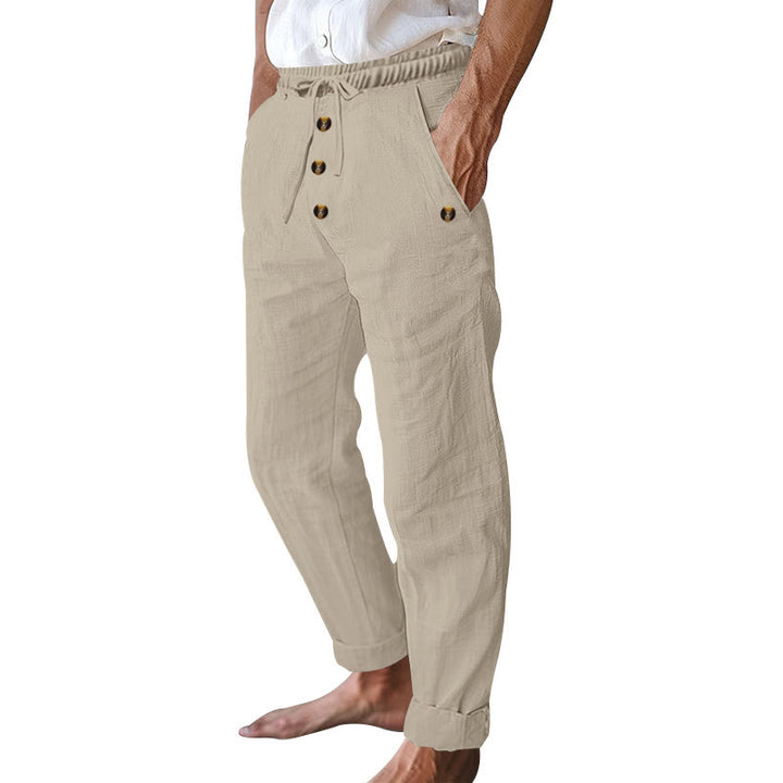 Buddha Stones無地ボタン ドローストリング メンズ コットンパンツ ポケット付き - image 37