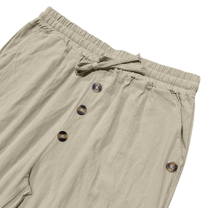 Buddha Stones無地ボタン ドローストリング メンズ コットンパンツ ポケット付き - image 38